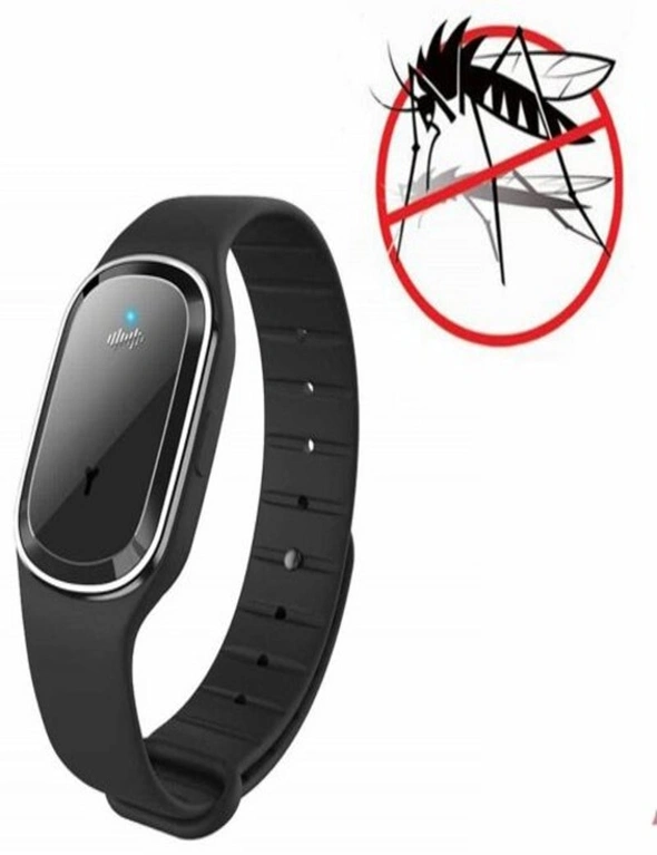 Ultrasonic Mosquito Repellent Wristband Bracelet- Black, hi-res image number null