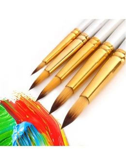 5Pcspack Nylon Watercolor Gouache Acrylic Painting Brush Golden Tube White Rod Pointed Flat Head Paint Brush Pen Art Supplies