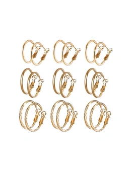 9 Pairs Of Retro Earrings Fashionable Earrings Combination Suit - Gold