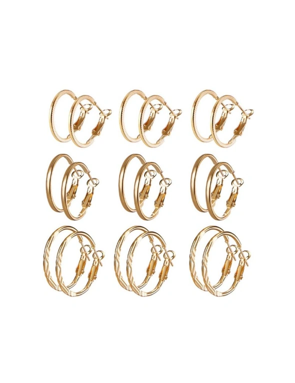 9 Pairs Of Retro Earrings Fashionable Earrings Combination Suit - Gold, hi-res image number null