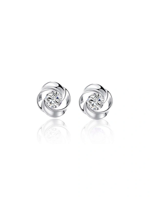 925 Sterling Silver Rose Flower Shaped Stud Earrings With White Cubic Zircon, hi-res image number null