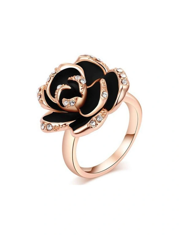 Austrian Crystal Rose Gold With Diamonds Black Rose Ring, hi-res image number null