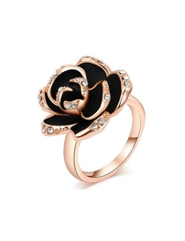Austrian Crystal Rose Gold With Diamonds Black Rose Ring