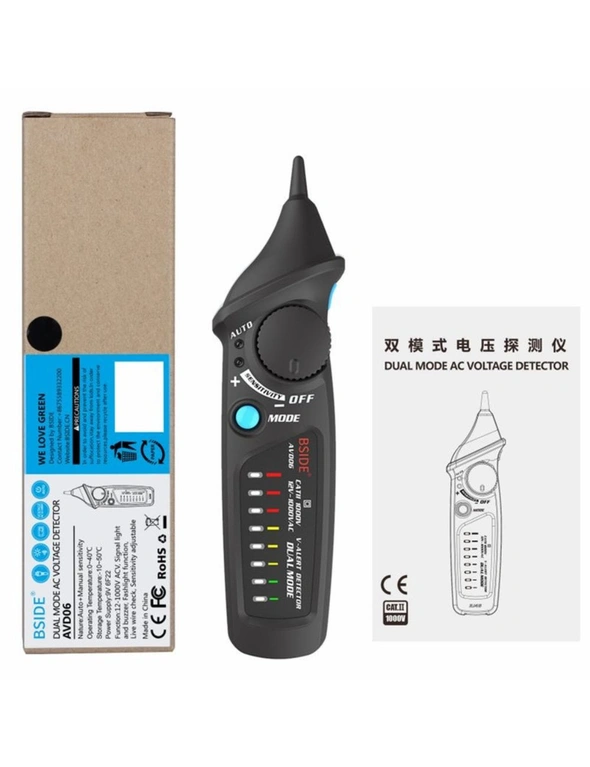 Avd06 Dual Mode Non-Contact Voltage Detector Ac 12-1000V Automanual Ncv Tester Live Wire Check Adjustable-Dvyn, hi-res image number null
