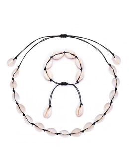 Bohemian Style Natural Shell Hand Knitting Necklacebracelet Black - Shell Set