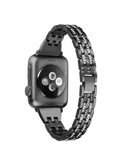 Compatible For Apple Watch Iwatch4 Stainless Steel Metal Five Beads Two Rows Of Diamond Strapreplacement Strap-38Mm-Black - Black