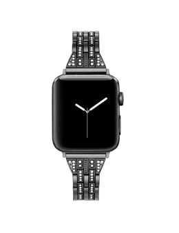 Compatible For Apple Watch Iwatch4 Stainless Steel Metal Five Beads Two Rows Of Diamond Strapreplacement Strap-38Mm-Black - Black
