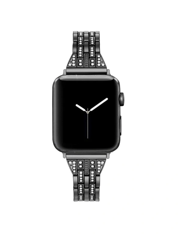 Compatible For Apple Watch Iwatch4 Stainless Steel Metal Five Beads Two Rows Of Diamond Strapreplacement Strap-38Mm-Black - Black, hi-res image number null
