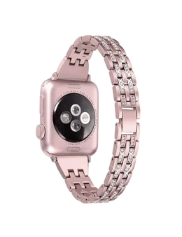 Compatible For Apple Watch Iwatch4 Stainless Steel Metal Five Beads Two Rows Of Diamond Strapreplacement Strap-38Mm-Rose Powder - Rose Powder