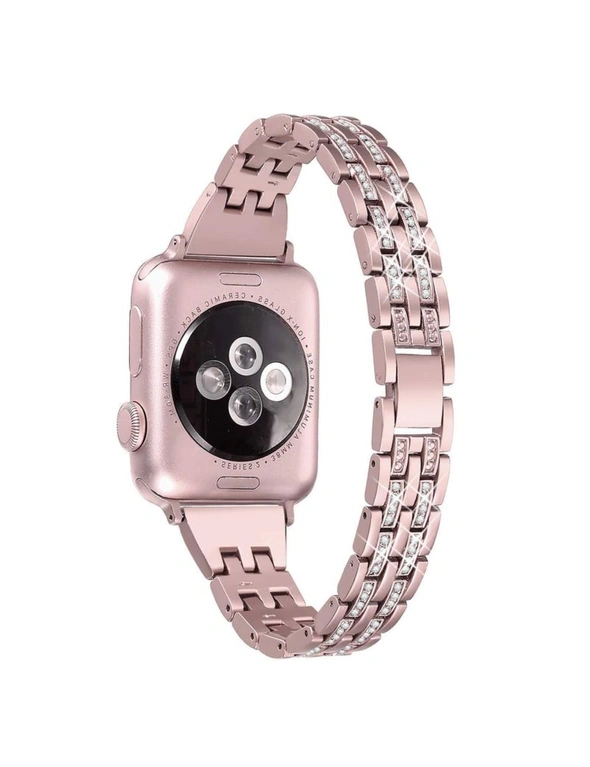 Compatible For Apple Watch Iwatch4 Stainless Steel Metal Five Beads Two Rows Of Diamond Strapreplacement Strap-38Mm-Rose Powder - Rose Powder, hi-res image number null