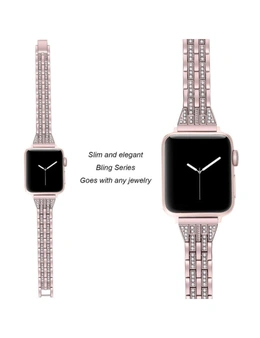Compatible For Apple Watch Iwatch4 Stainless Steel Metal Five Beads Two Rows Of Diamond Strapreplacement Strap-38Mm-Rose Powder - Rose Powder