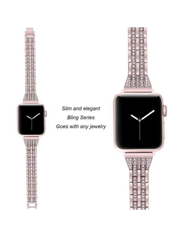 Compatible For Apple Watch Iwatch4 Stainless Steel Metal Five Beads Two Rows Of Diamond Strapreplacement Strap-38Mm-Rose Powder - Rose Powder, hi-res image number null