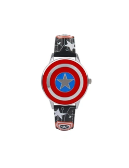 Creative Captain America Shield Watch Flip Quartz Watch Boy Child Watch Captain America Vintage Watch-3 - Black - Captain America