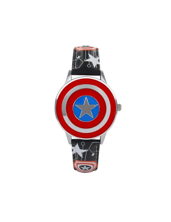 Creative Captain America Shield Watch Flip Quartz Watch Boy Child Watch Captain America Vintage Watch-3 - Black - Captain America, hi-res image number null