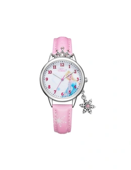 Cute Winter Romance Watches Shiny Crown Princess Watches Snowflake Pendant Decorative Quartz Watches For Kids-Pink - Pink