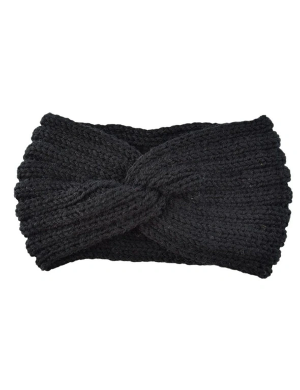 Fashion Knitted Crosshairs Earmuffs Handmade Knitted Headbands Flat Fashion Warm Winter Autumn Hair Accessories For Women-1 - Black, hi-res image number null