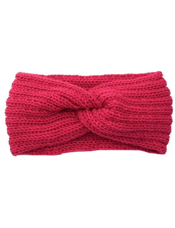 Fashion Knitted Crosshairs Earmuffs Handmade Knitted Headbands Flat Fashion Warm Winter Autumn Hair Accessories For Women-15 - Rose Red, hi-res image number null
