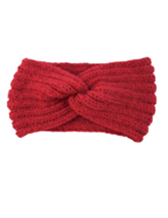 Fashion Knitted Crosshairs Earmuffs Handmade Knitted Headbands Flat Fashion Warm Winter Autumn Hair Accessories For Women-2 - Red, hi-res image number null