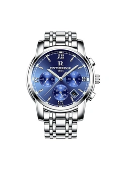 Fashion Waterproof Watch Steel Shell Steel With Multi-Function Steel Watch Round Quartz 6-Pin Watch Suitable For Men-1 - Blue Silver