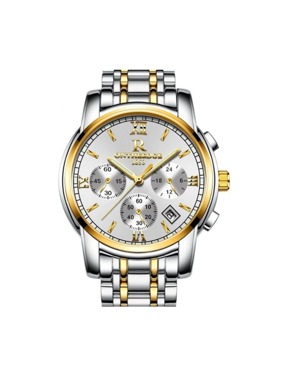 Fashion Waterproof Watch Steel Shell Steel With Multi-Function Steel Watch Round Quartz 6-Pin Watch Suitable For Men-2 - Silver Gold, hi-res image number null