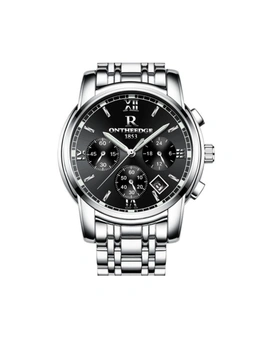 Fashion Waterproof Watch Steel Shell Steel With Multi-Function Steel Watch Round Quartz 6-Pin Watch Suitable For Men-4 - Black Silver