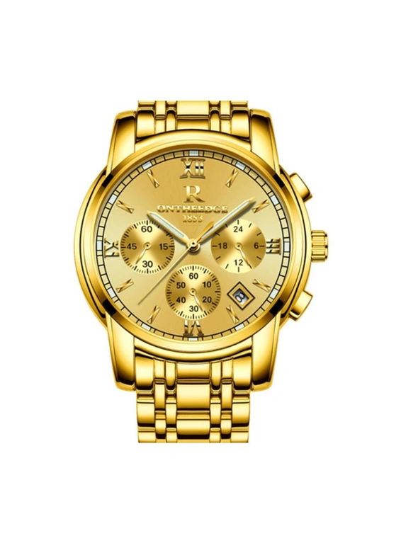 Fashion Waterproof Watch Steel Shell Steel With Multi-Function Steel Watch Round Quartz 6-Pin Watch Suitable For Men-5 - Gold, hi-res image number null