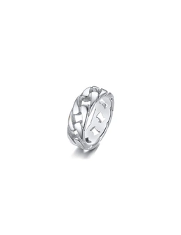 Gracious Cuban Link Chain Eternity Band Ring - Silver White