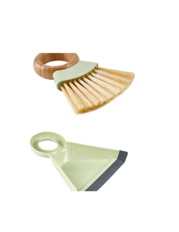 Green Wooden Handle Small Broom And Dustpan Set Mini Desktop Floor Cleaning Keyboard Brush With Shovel Brush To Sweep The Hair