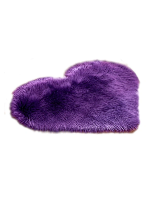 Heart-Shaped Artificial Fur Rug Carpet Mat - Purple - 60X60cm, hi-res image number null