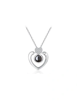 I Love You Pure Silver Memory Bead Pendant Round Necklace Lady - White Gold