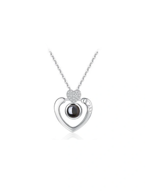 I Love You Pure Silver Memory Bead Pendant Round Necklace Lady - White Gold, hi-res image number null
