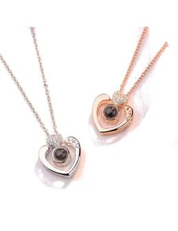 I Love You Pure Silver Memory Bead Pendant Round Necklace Lady - White Gold