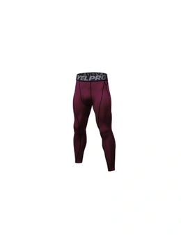 Men's Compression Pants Baselayer Cool Dry Sports Tights Leggings - Wine Red