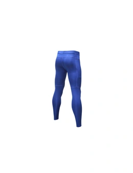 Men's Compression Pants Pocket Baselayer Cool Dry Ankle Leggings Active Tights - Blue - Blue