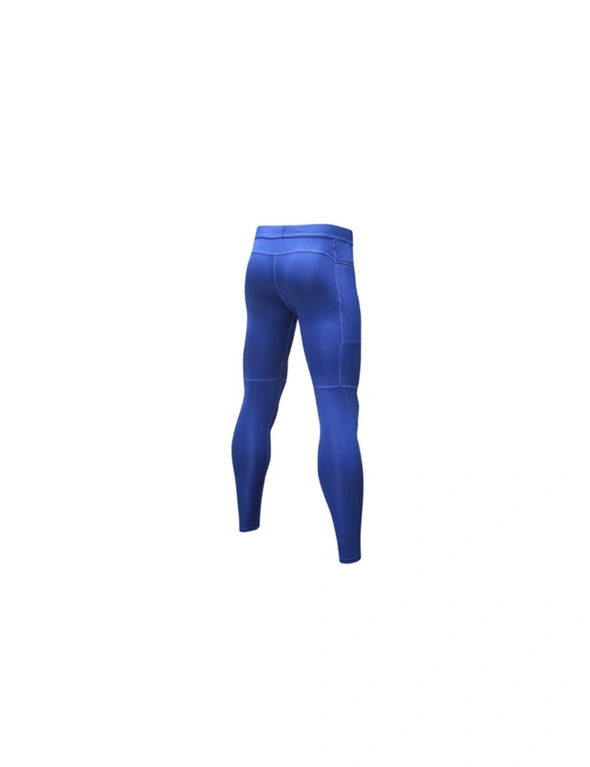 Men's Compression Pants Pocket Baselayer Cool Dry Ankle Leggings Active Tights - Blue - Blue, hi-res image number null
