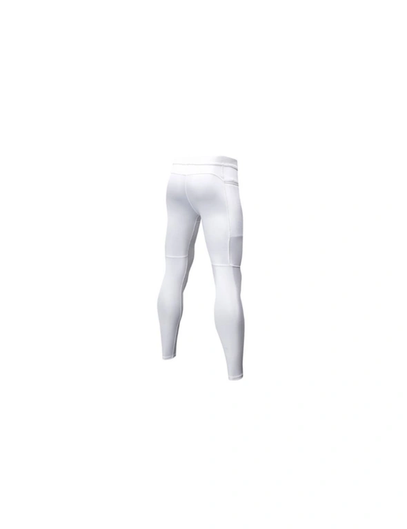 Men's Compression Pants Pocket Baselayer Cool Dry Ankle Leggings Active Tights - White, hi-res image number null
