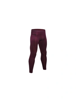 Men's Compression Pants Pocket Baselayer Cool Dry Ankle Leggings Active Tights - Wine Red