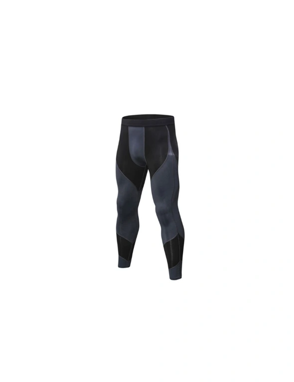 Men's Compression Pants Workout Running Tights Leggings - Black Greygrey, hi-res image number null