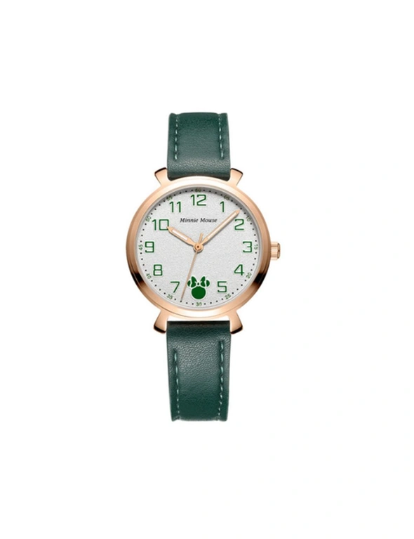 Minnie Leather Fashion Trend Macaron Quartz Watch Waterproof Big Round Watch Suitable For Women-Green - Green, hi-res image number null