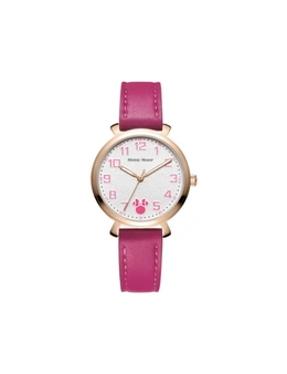 Minnie Leather Fashion Trend Macaron Quartz Watch Waterproof Big Round Watch Suitable For Women-Red - Purple
