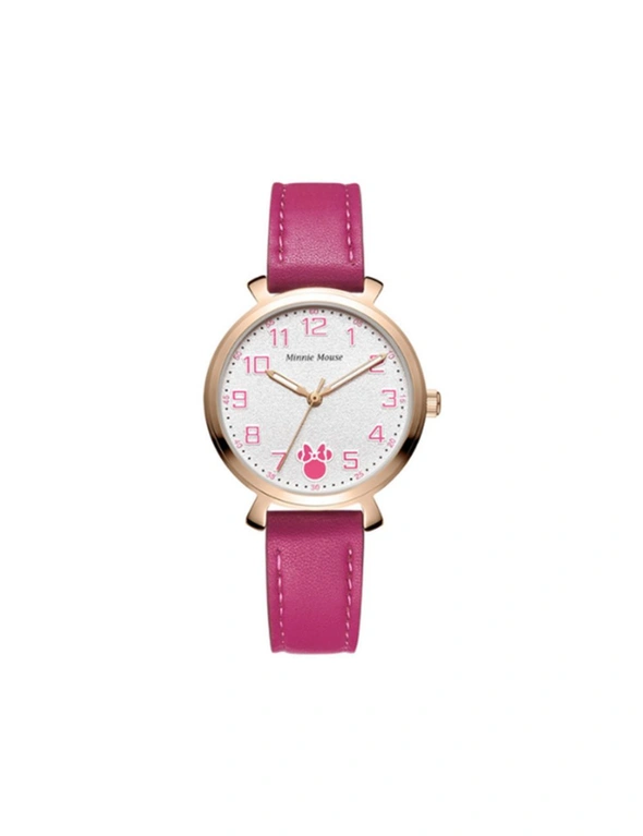 Minnie Leather Fashion Trend Macaron Quartz Watch Waterproof Big Round Watch Suitable For Women-Red - Purple, hi-res image number null