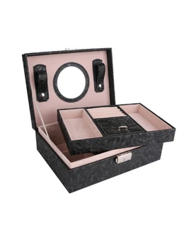 Multifunctional Jewelry Jewelry Box European Style Wooden Lock Jewelry Storage Box With Mirror-Black