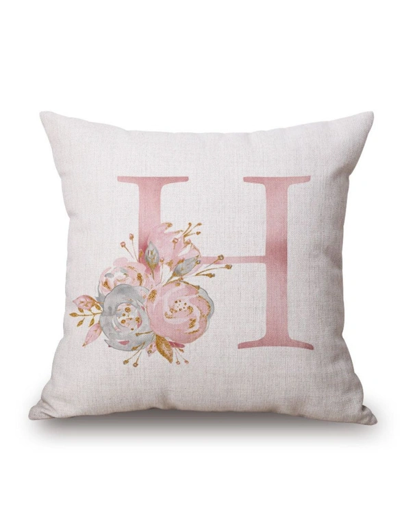 Pink Letter ??H?? &Flowers Pretty Cushion Cover, hi-res image number null