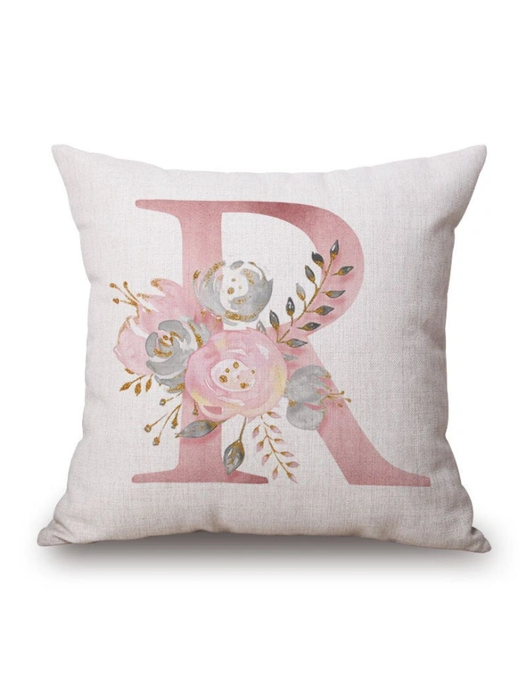 Pink Letter ??R?? &Flowers Pretty Cushion Cover, hi-res image number null