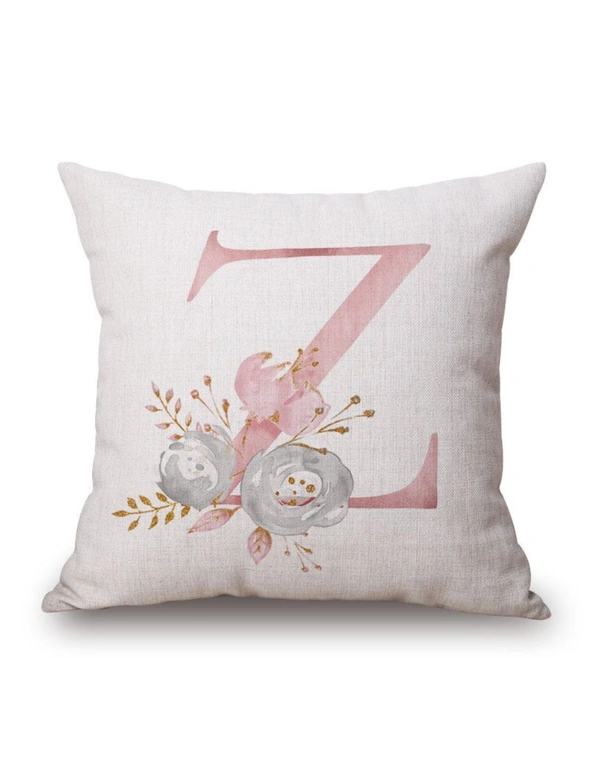 Pink Letter ??Z?? &Flowers Pretty Cushion Cover, hi-res image number null