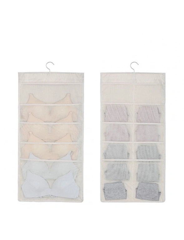 Practical Underwear Socks Storage Bag Dormitory Wardrobe Fabric Wall Hanging Bag Beige Front 5 - Reverse 101Pc, hi-res image number null