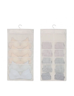 Practical Underwear Socks Storage Bag Dormitory Wardrobe Fabric Wall Hanging Bag Beige Front 5 - Reverse 101Pc