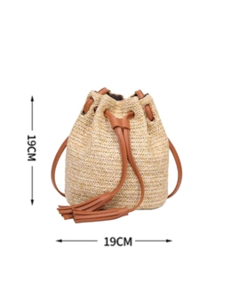 Shoulder Bag Summer Beach Bag Girls Fashion Top Handle Handbag Double Fringed Bucket Bag Messenger Bag-Brown - Brown