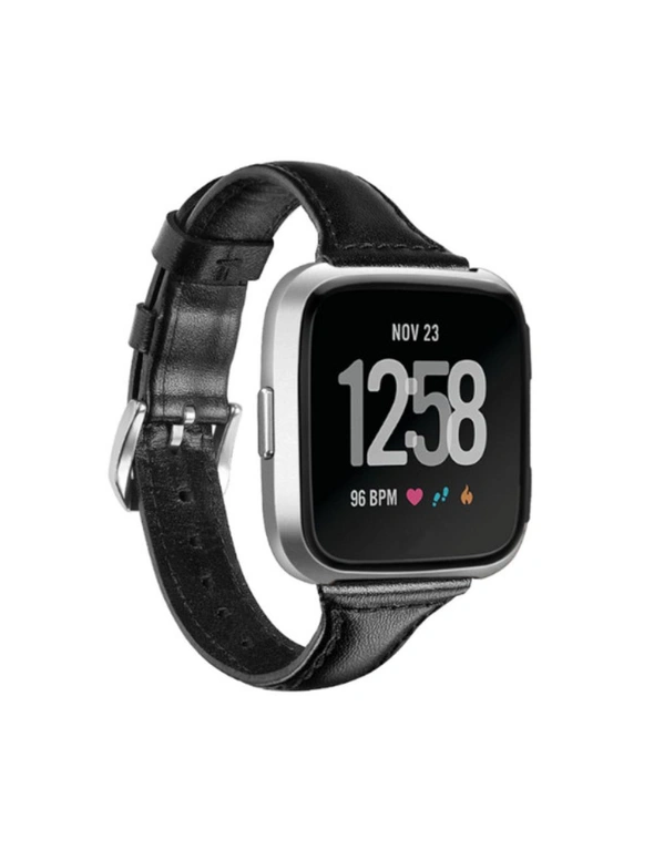 Smart Watch Strap Wrist Strap Top Layer Leather Slim Strap For Fitbit Versa Versa 2 Versa Lite-1 - Black, hi-res image number null