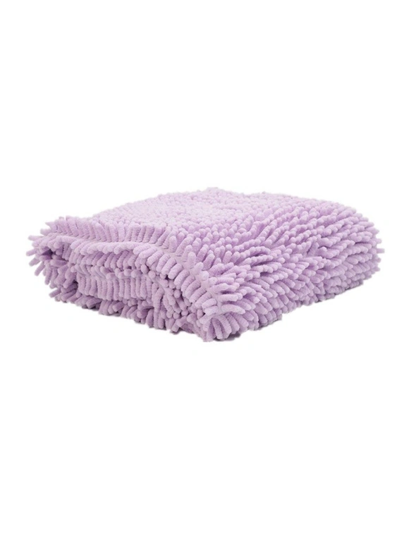 Soft Water Absorption Chenille Bath Towel For Pet Dog Cat Cleaning Massage Washing Purple L, hi-res image number null